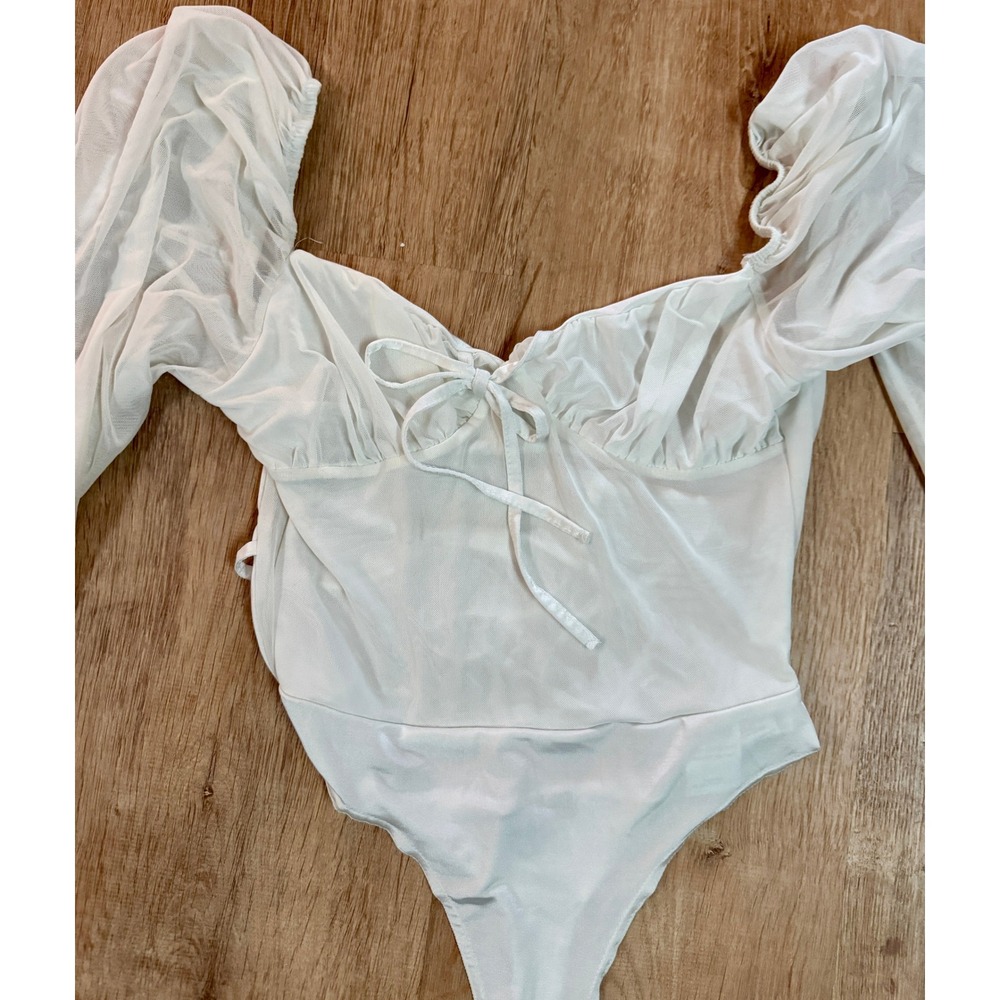 Missguided Sheer Bodysuit Puff Sleeve Bodysuit‎ Size 6